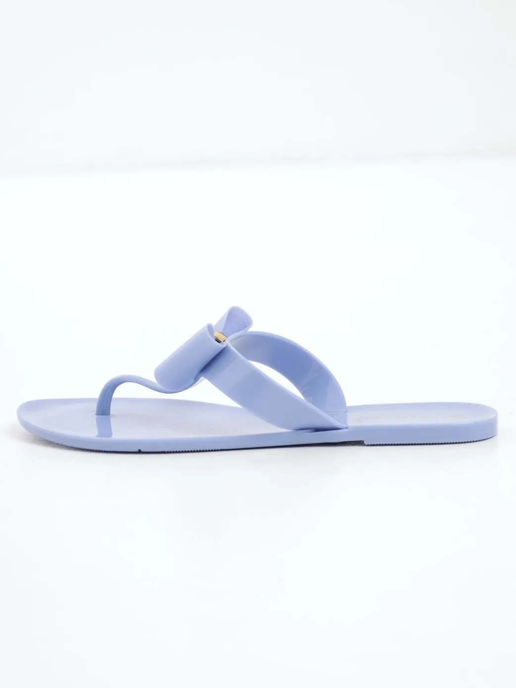 Ladies High Thong Jelly Sandal With Flat Bow - Blue