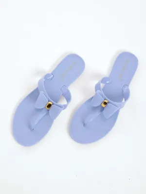 Ladies High Thong Jelly Sandal With Flat Bow - Blue