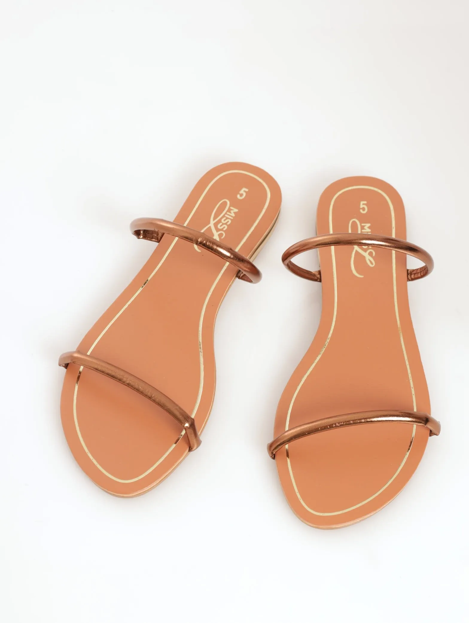 Ladies Metallic Tube Doube Strap Sandal With Gold Heel - Bronze