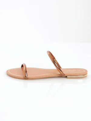 Ladies Metallic Tube Doube Strap Sandal With Gold Heel - Bronze