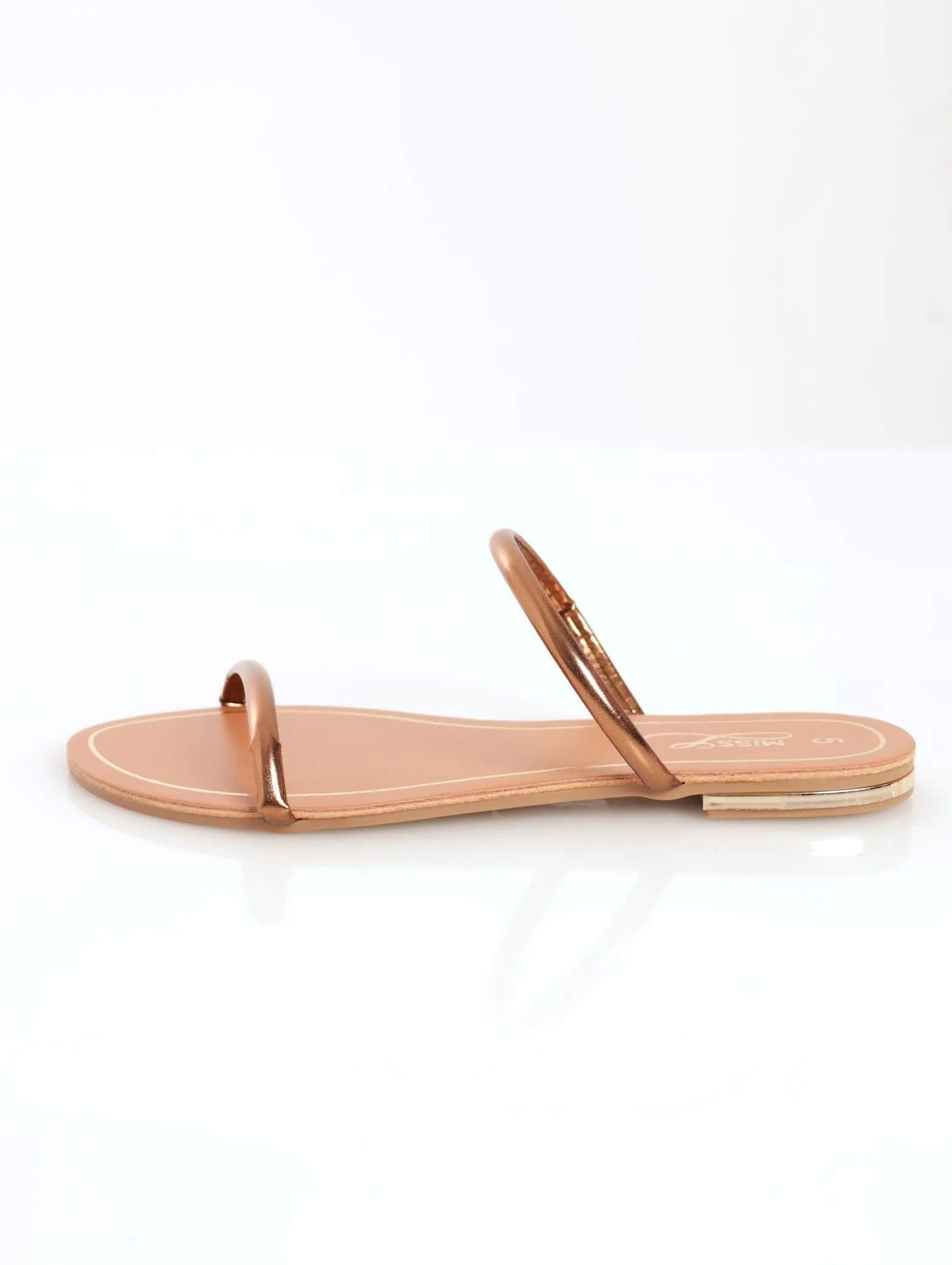 Ladies Metallic Tube Doube Strap Sandal With Gold Heel - Bronze