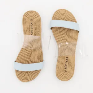 Ladies Moulded Double Strap Flat Mule - Blue
