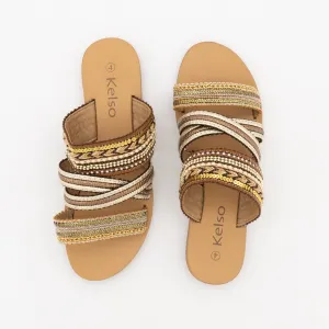 Ladies Multi-Beaded Strap Flat Sandal - Blush