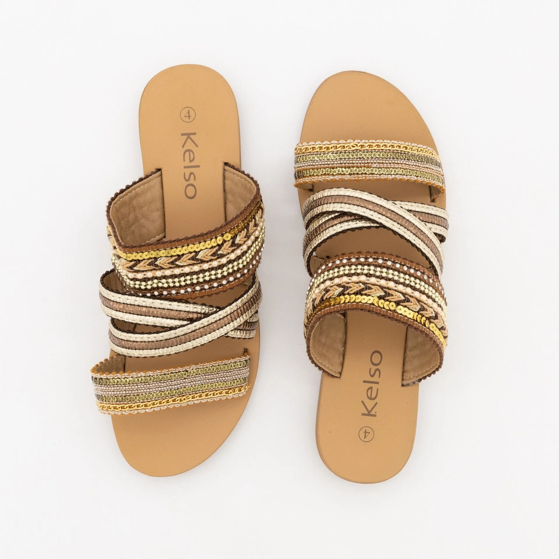 Ladies Multi-Beaded Strap Flat Sandal - Blush