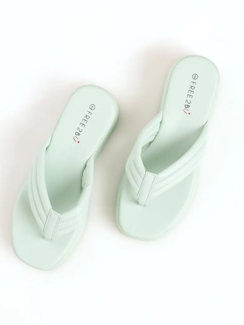 Ladies Padded Thong Flatform Sandal - Light Blue