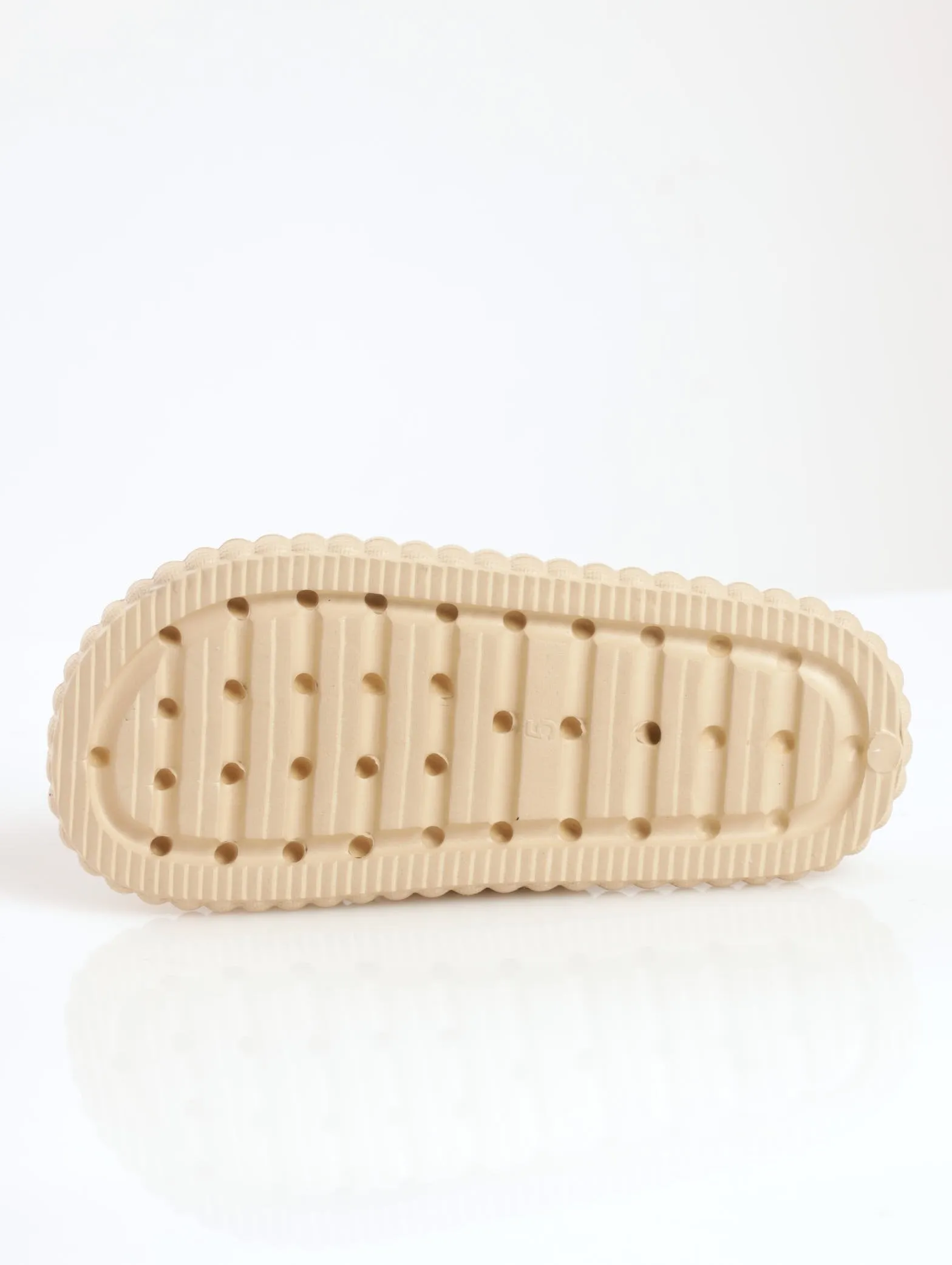 Ladies Ribbed Moulded Chunky Double Strap Mule Sandal - Sand