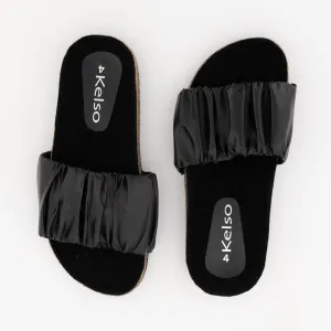 Ladies Rouched Sandal - Black