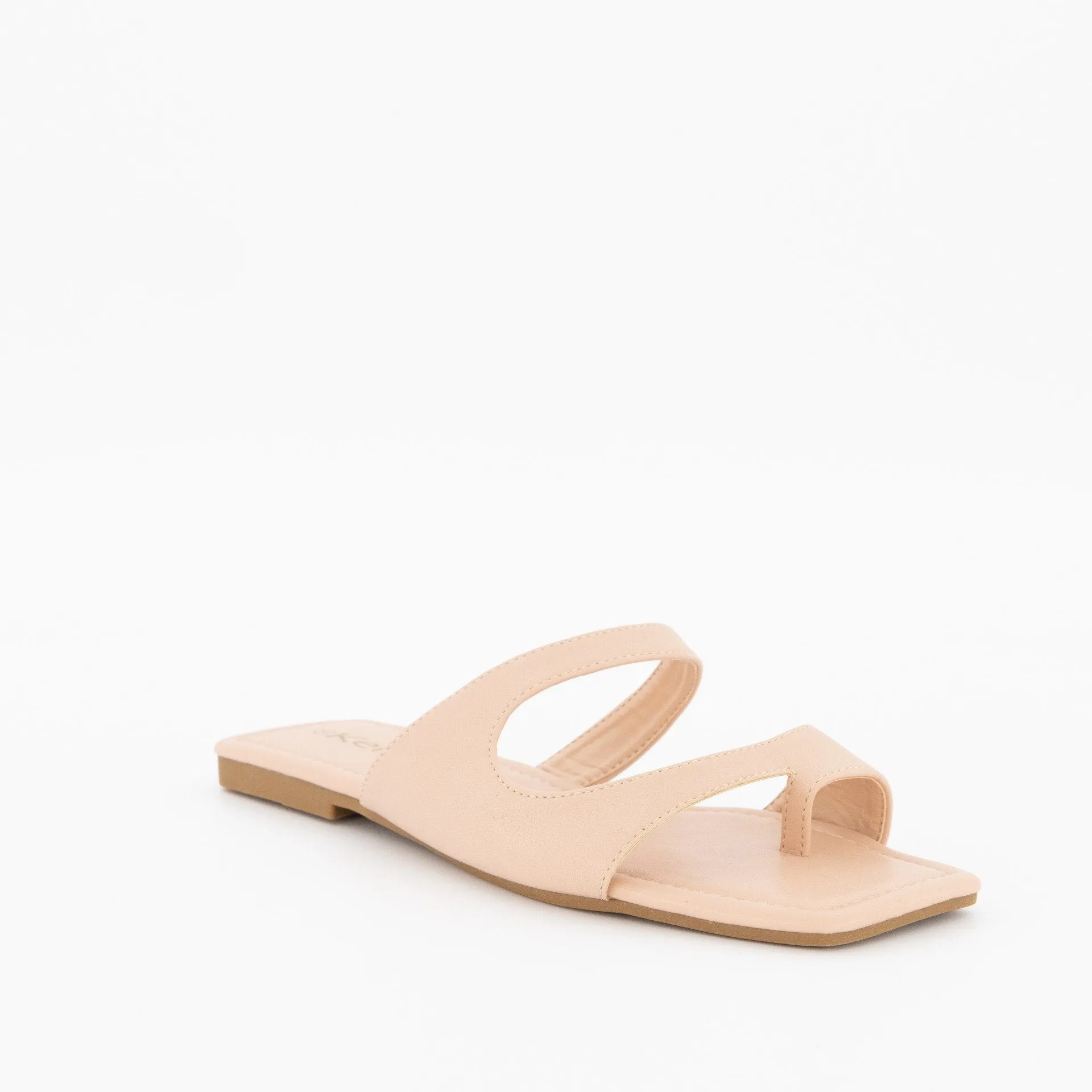 Ladies Side Cut-Out Flat Sandal - Beige