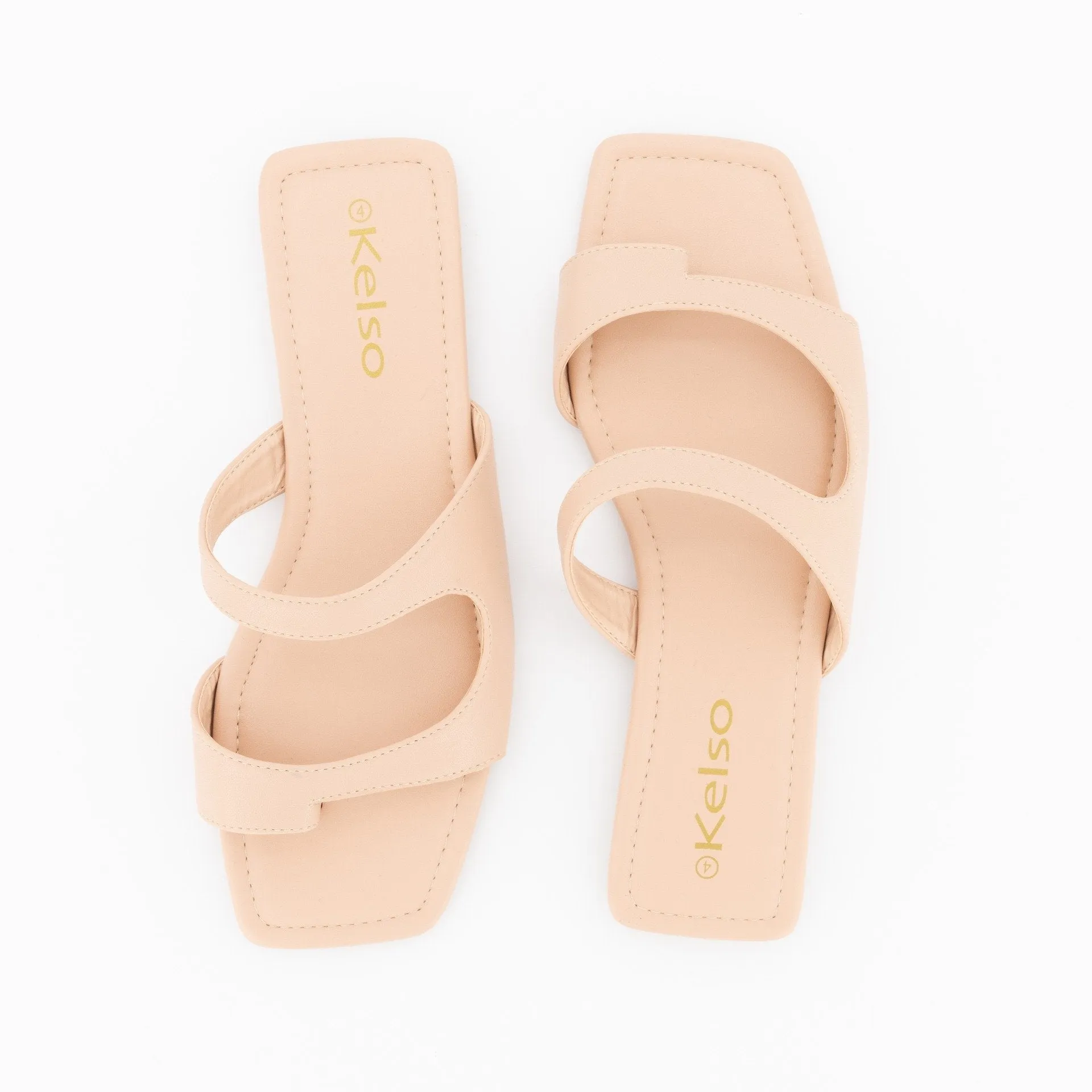 Ladies Side Cut-Out Flat Sandal - Beige