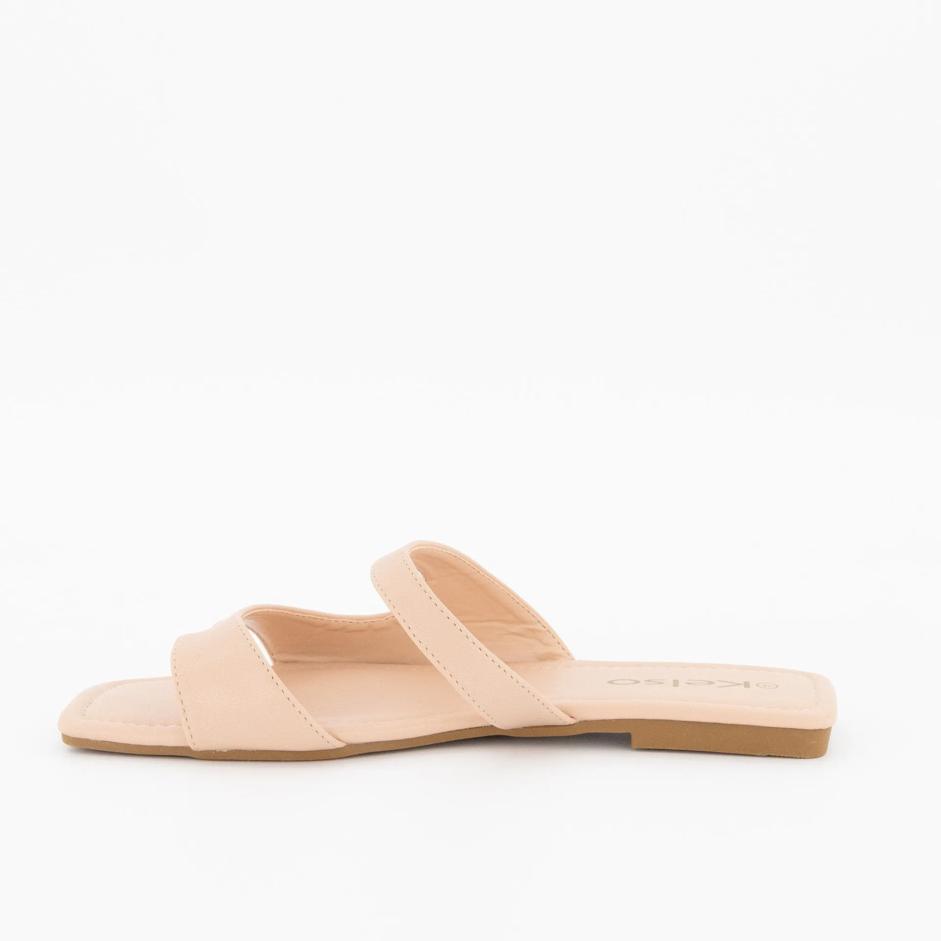 Ladies Side Cut-Out Flat Sandal - Beige