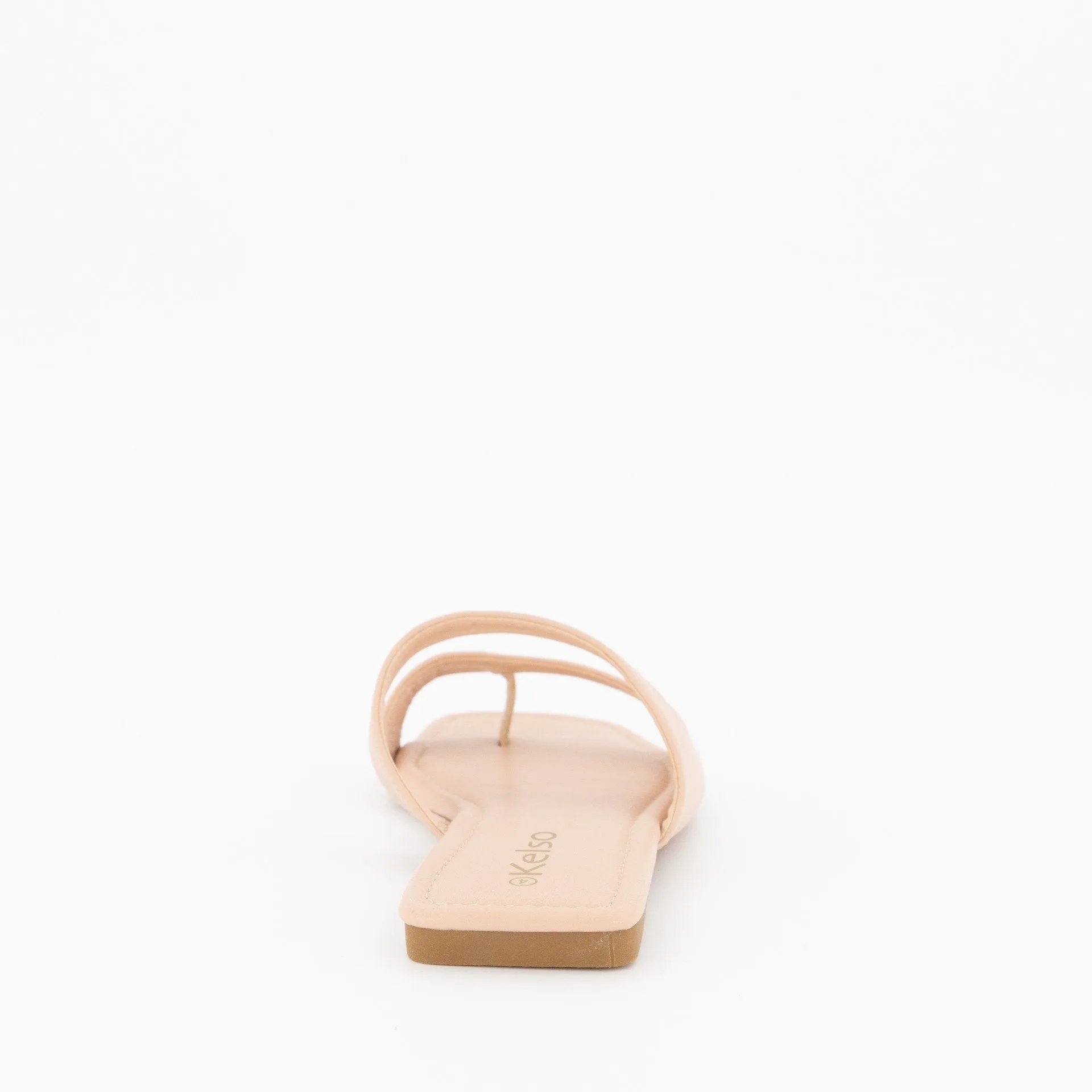 Ladies Side Cut-Out Flat Sandal - Beige