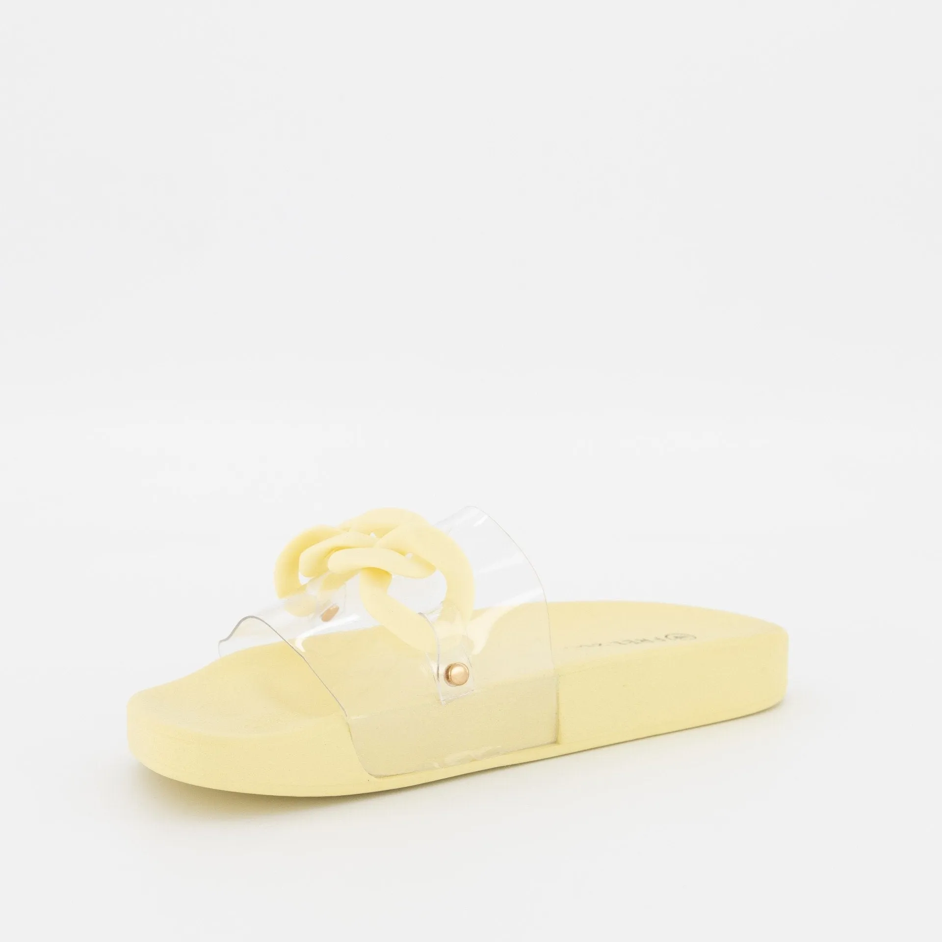 Ladies Vinyl Moulded Mule With Chain - Light Yellow