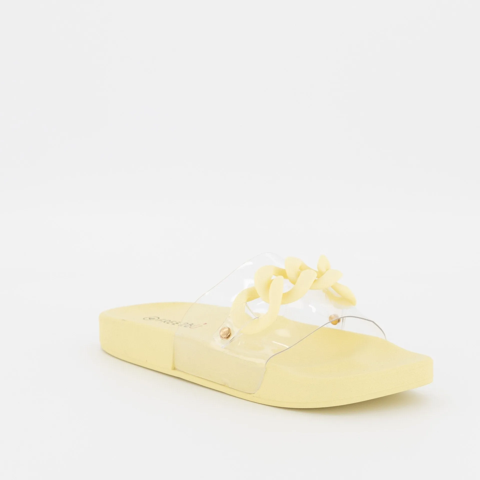 Ladies Vinyl Moulded Mule With Chain - Light Yellow