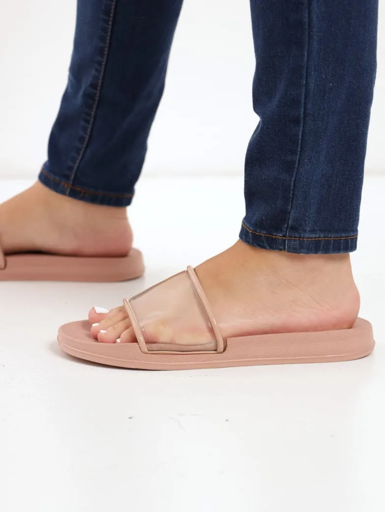 Ladies Vinyl Slide Sandal - Blush