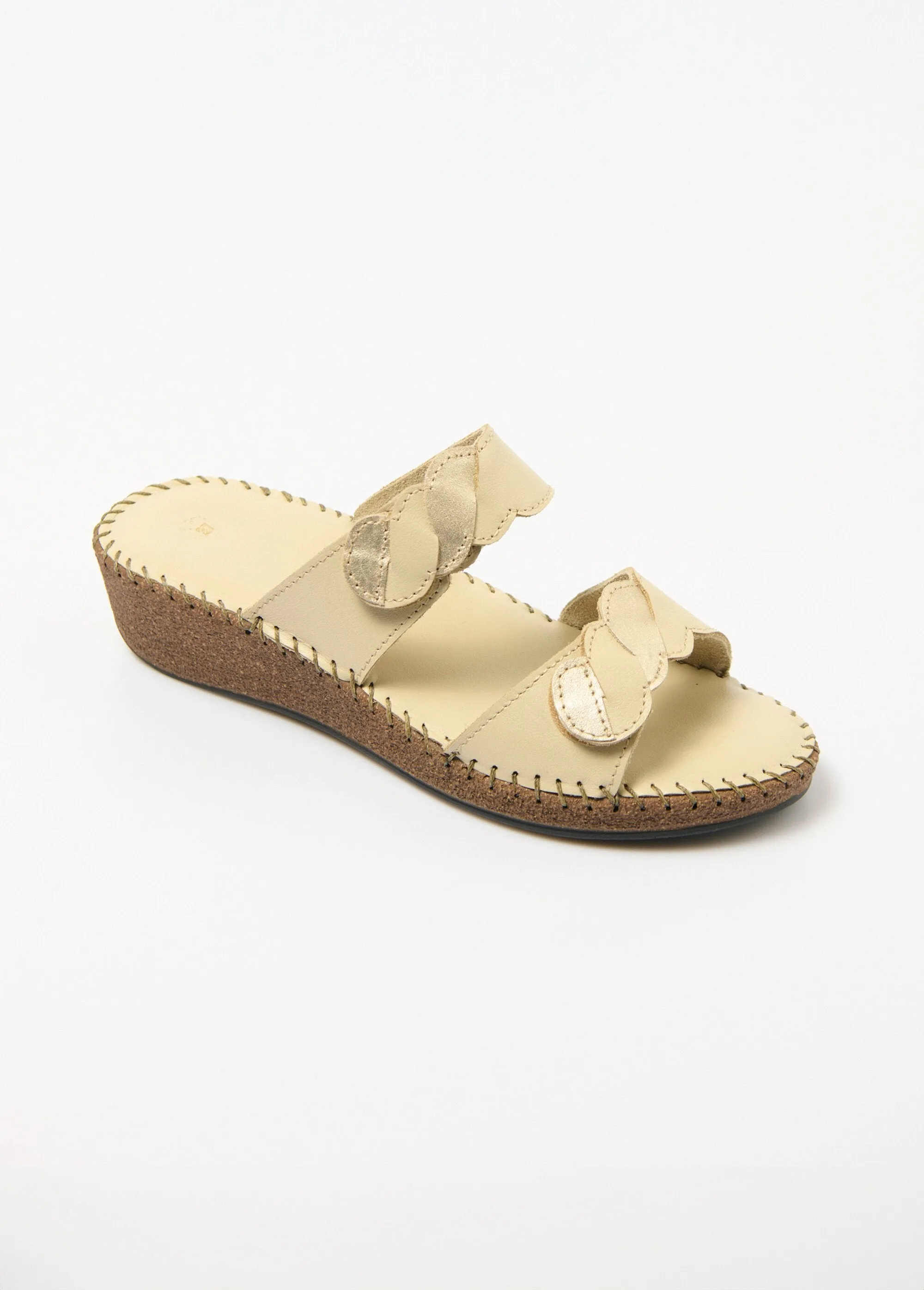 Leather wedge velcro mules, comfort width