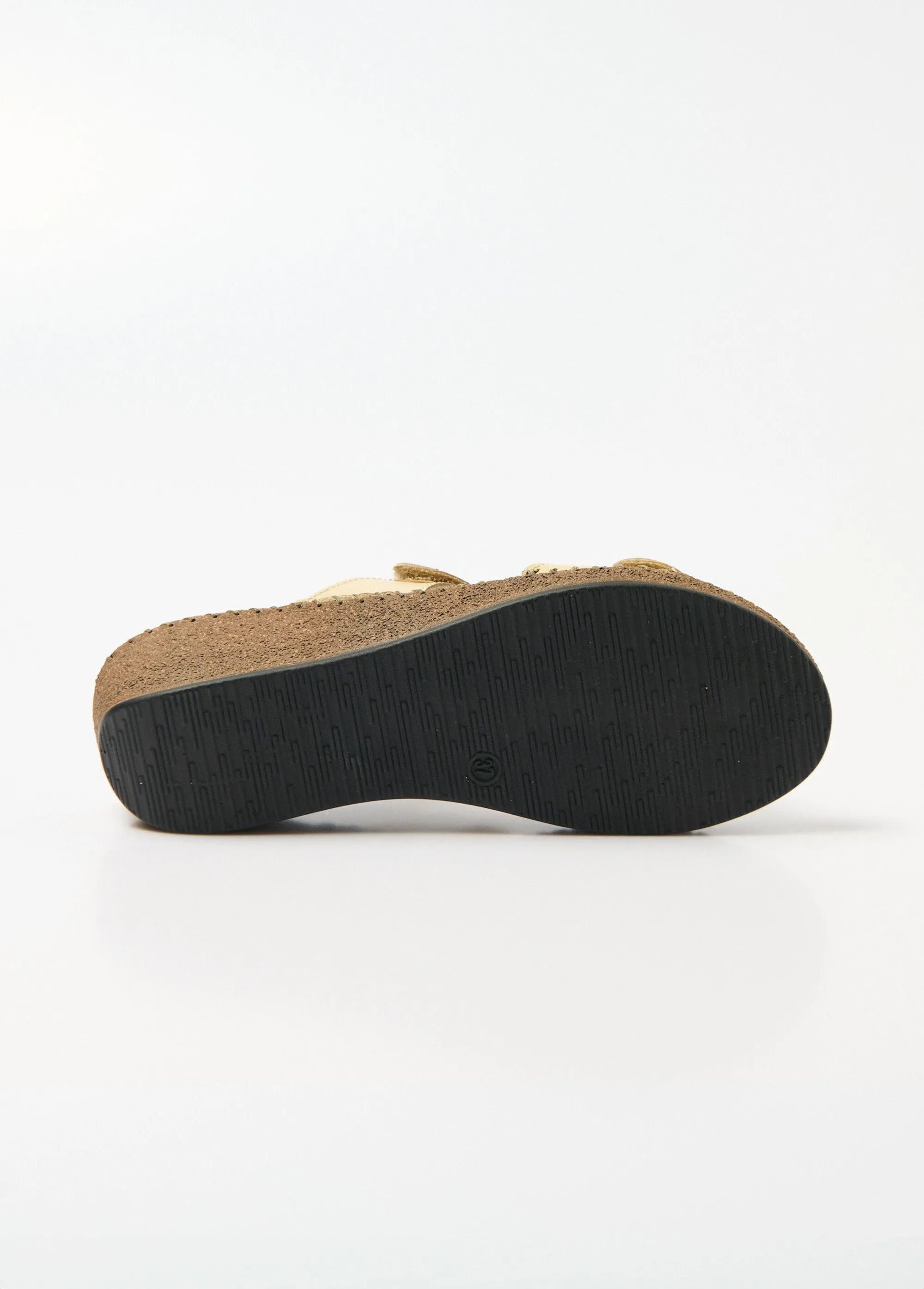 Leather wedge velcro mules, comfort width