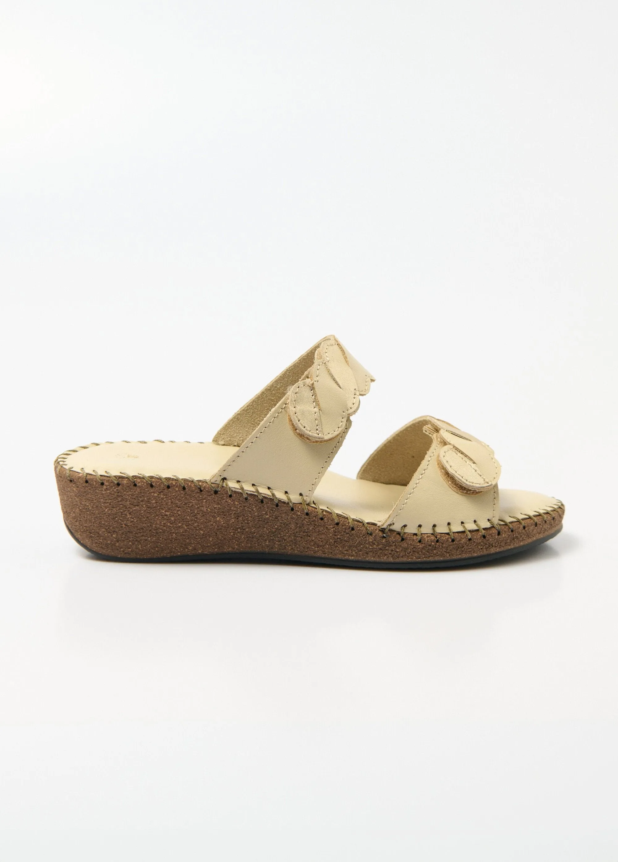 Leather wedge velcro mules, comfort width