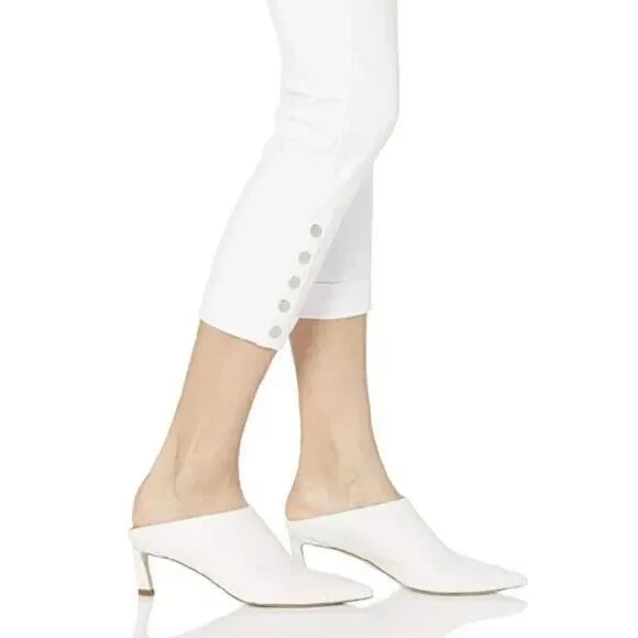 Lysse White Snap Leg Cuffed Crop Denim Leggings  Size M  High Waist  Slimming