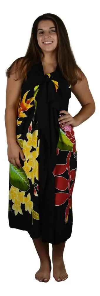 Magic Sarong - Rounded Corners - Handpainted Black Tropical Bouquet