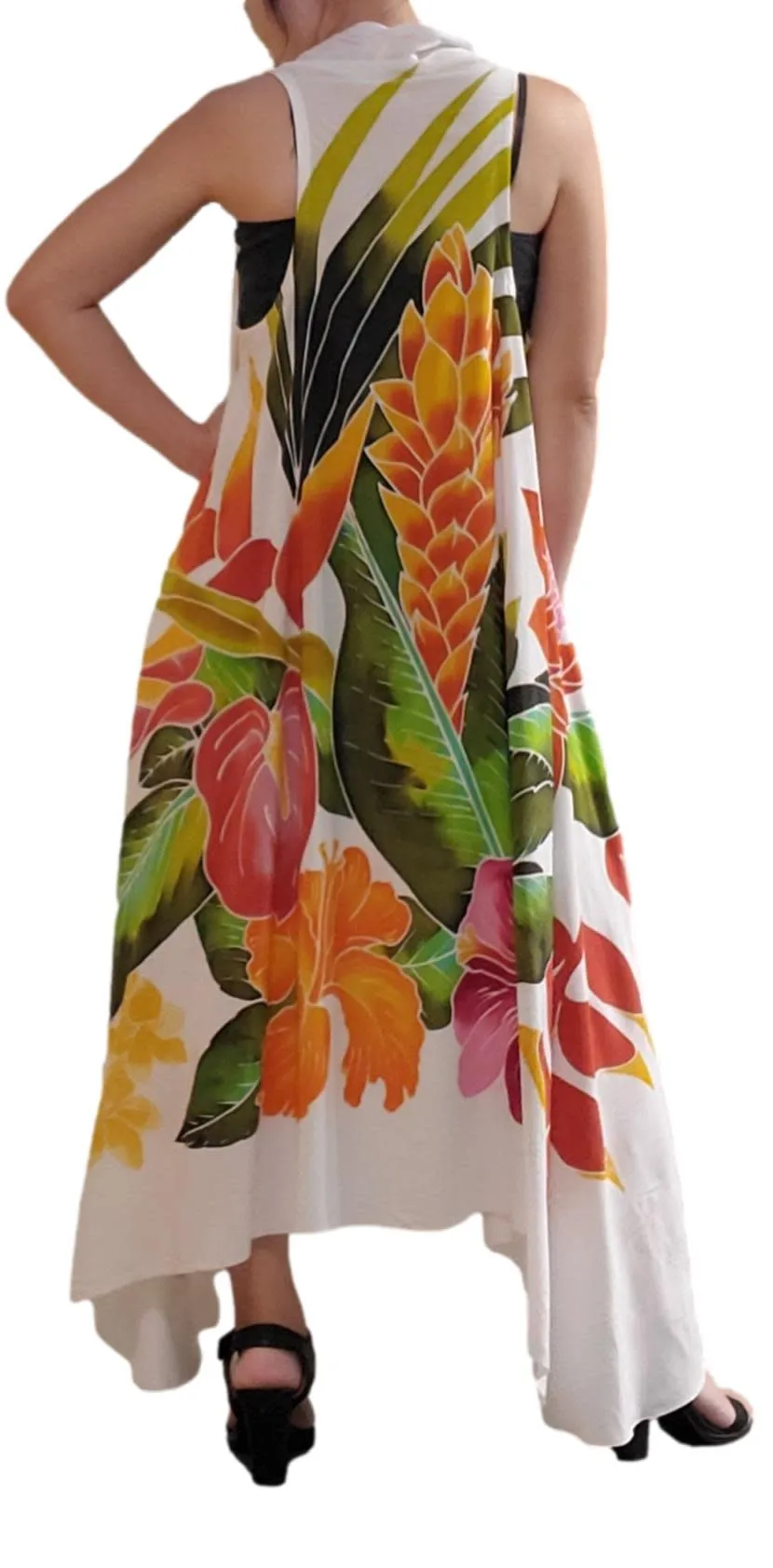 Magic Sarong - Rounded Corners - Handpainted White Tropical Bouquet