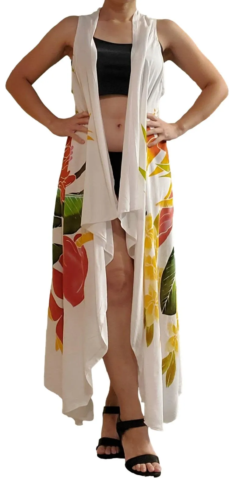Magic Sarong - Rounded Corners - Handpainted White Tropical Bouquet