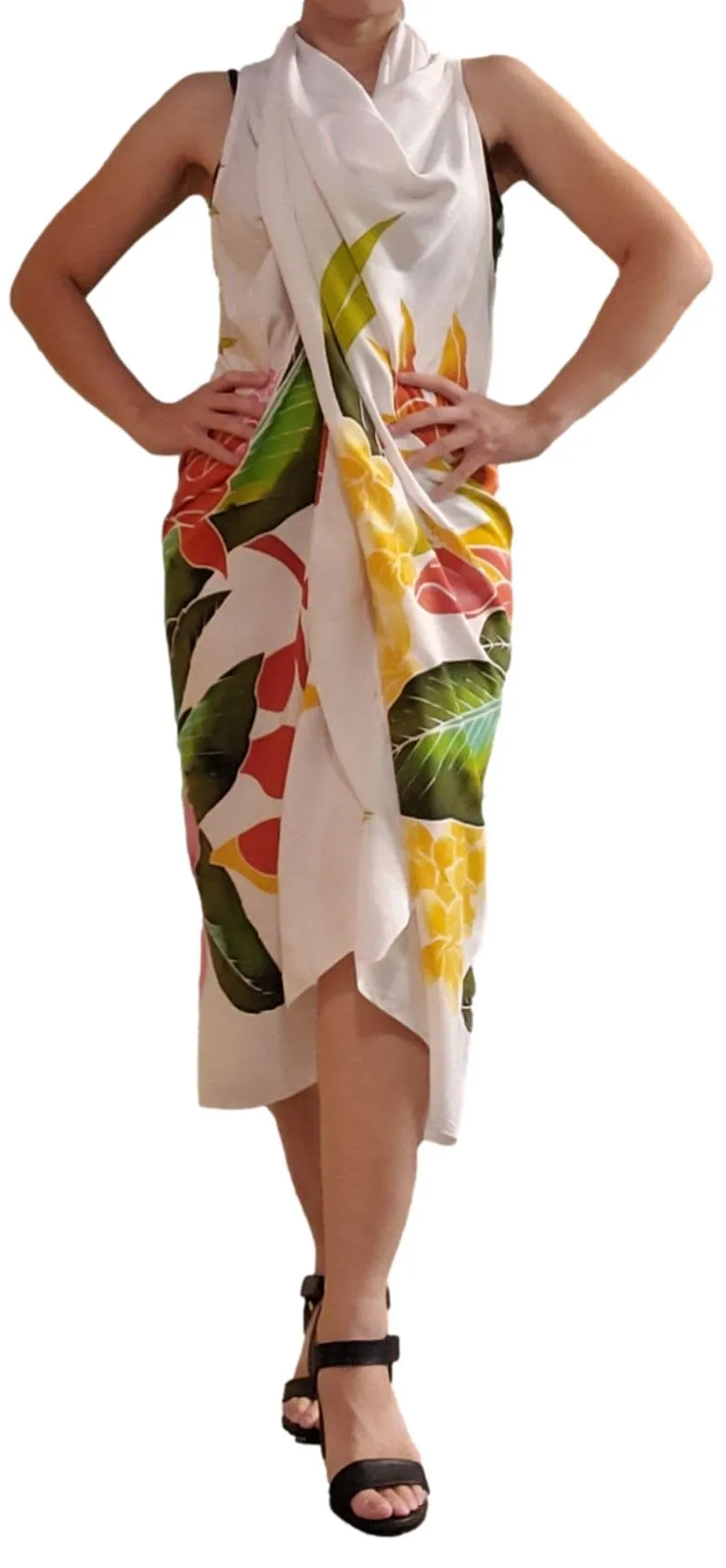 Magic Sarong - Rounded Corners - Handpainted White Tropical Bouquet