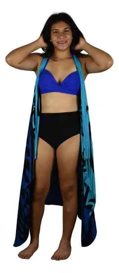 Magic Sarong - Rounded Corners - Monstera - Blue and Lt Blue