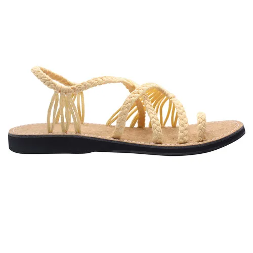 Markerandhands Handwoven Rope Flat Sandals For Women Tour Cream Cork
