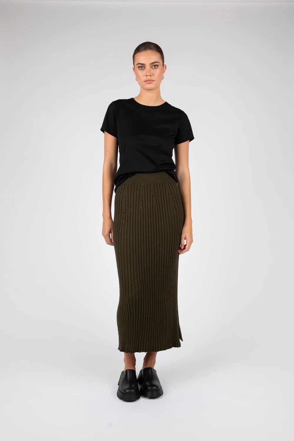 MARLOW REIGN RIB KNIT SKIRT CYPRESS