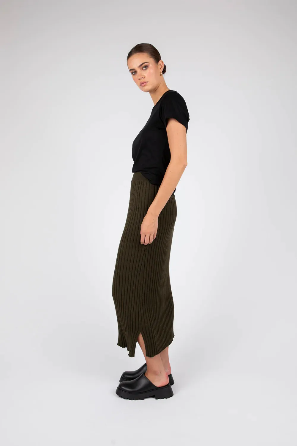 MARLOW REIGN RIB KNIT SKIRT CYPRESS