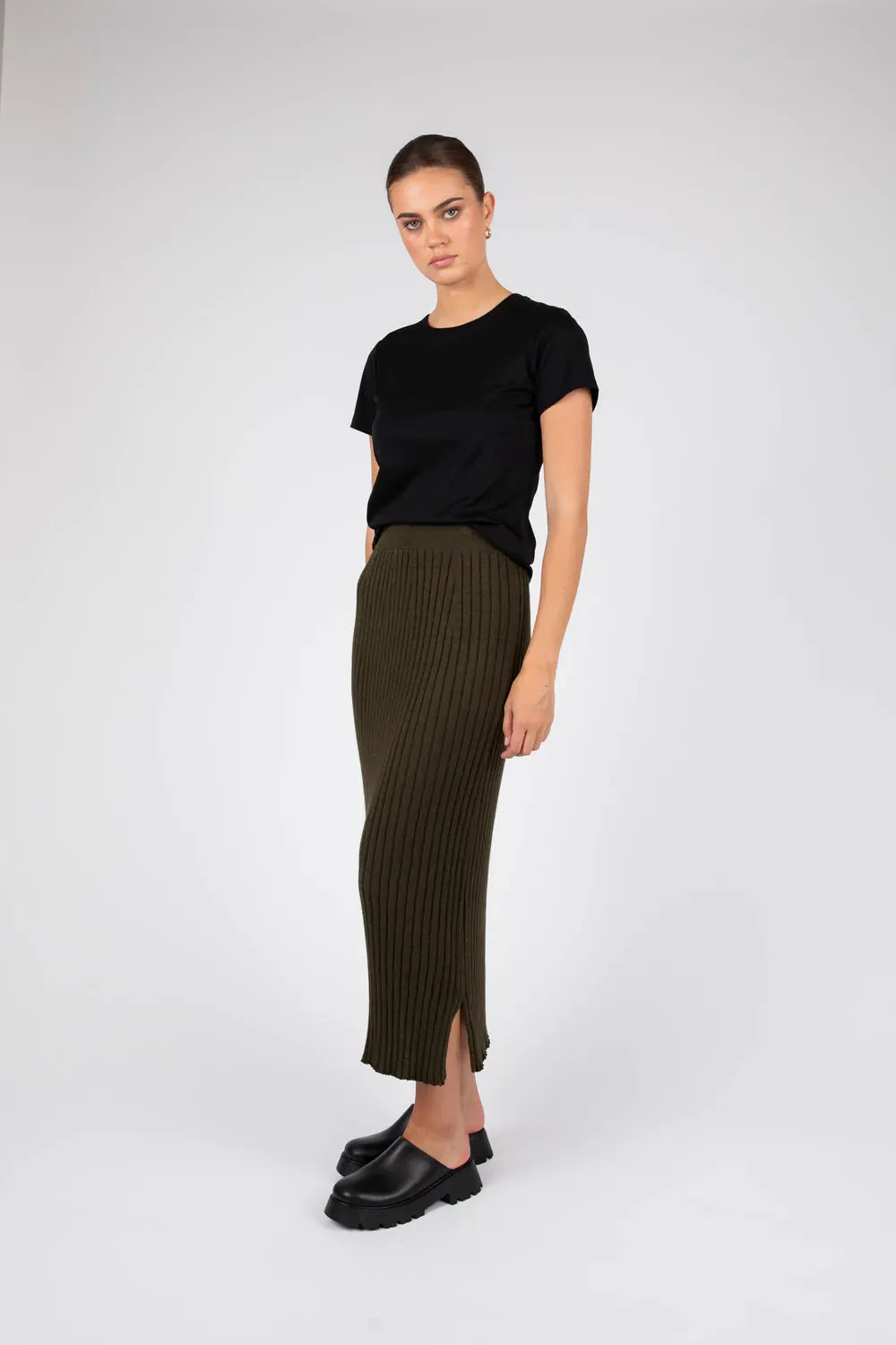 MARLOW REIGN RIB KNIT SKIRT CYPRESS