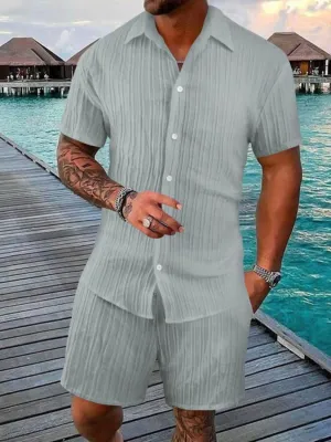 Men’s Button Down Shirt & Shorts Set – 2 Piece Outfit