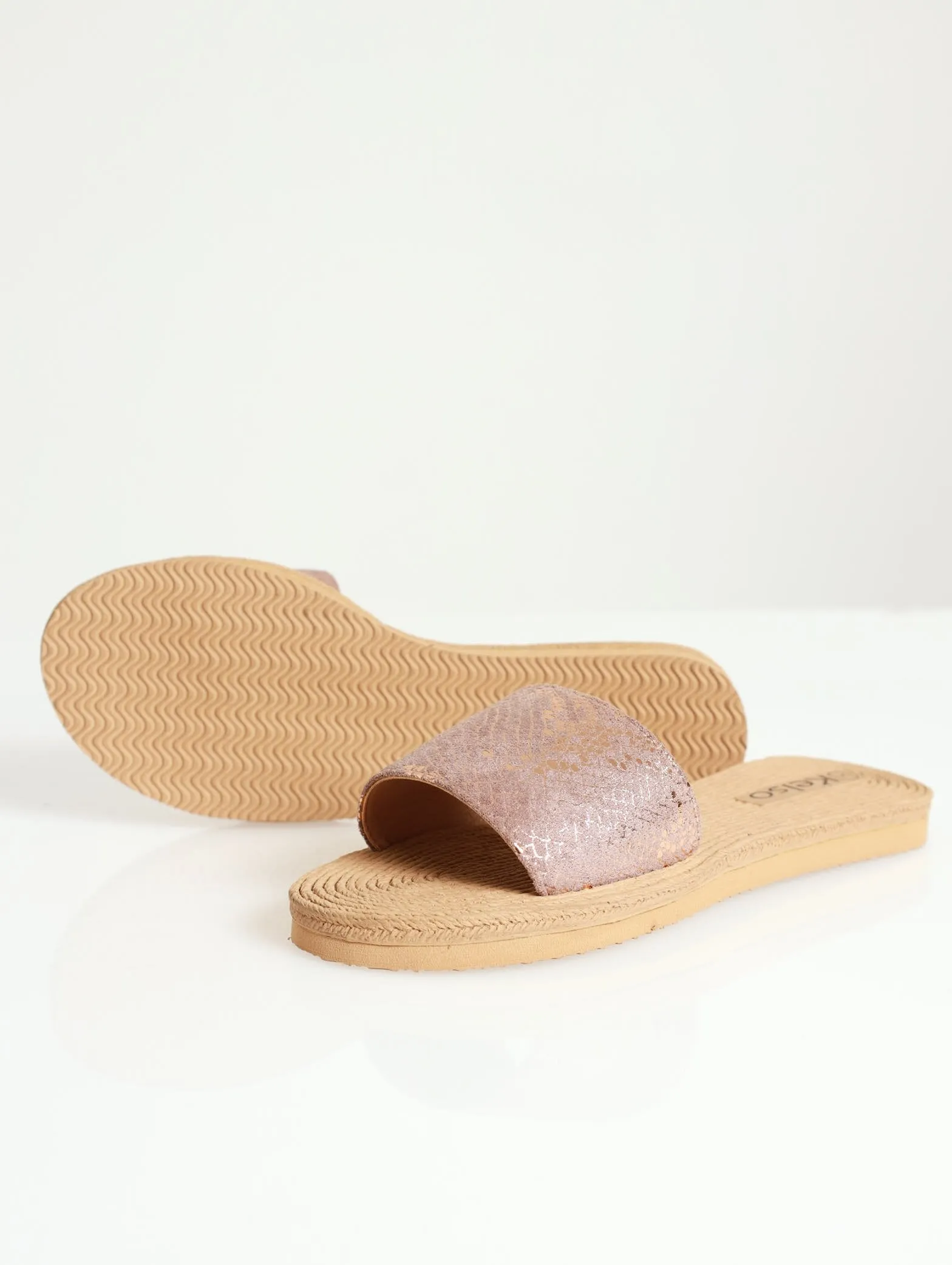 Metallic Snake Moulded Mule - Blush