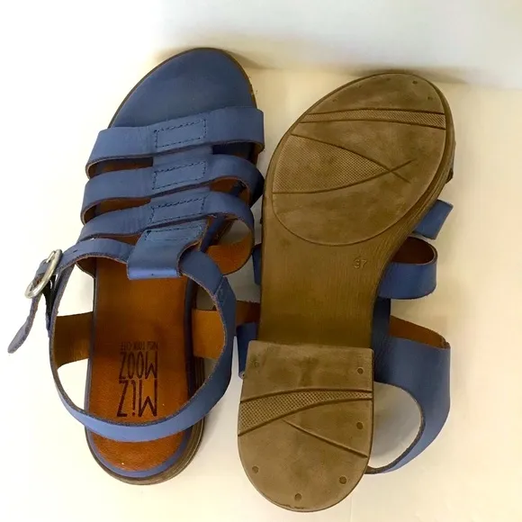 MIZ MOOZ Women's Blue Leather DEBORAH Multi T-Strap Sandals 37