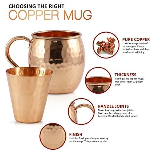 Mule Science Authentic Moscow Mule Copper Mugs Set of 16 (16oz) | Solid Barrel 100% Copper Cups Set w/ 16 Straws, 16 Coasters & 2 Shot Glasses | Handcrafted Tarnish-Resistant Food Grade Lacquer Coat
