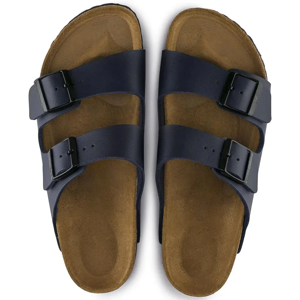 Navy Blue Leather Ease Comfort Slippers with Buckle - Slippers
