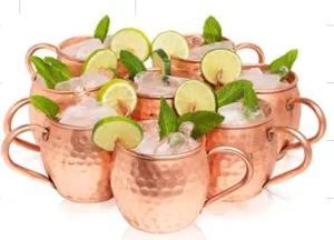 [No more samples]Kitchen Science Moscow Mule Copper Mugs Set of 8 (16oz) | Food Grade 100% Pure Copper Cups | Handcrafted w/Lacquered Hammered Finish, Smooth Rounded Lip, Ergonomic Handle (No Rivet) w/Solid Grip