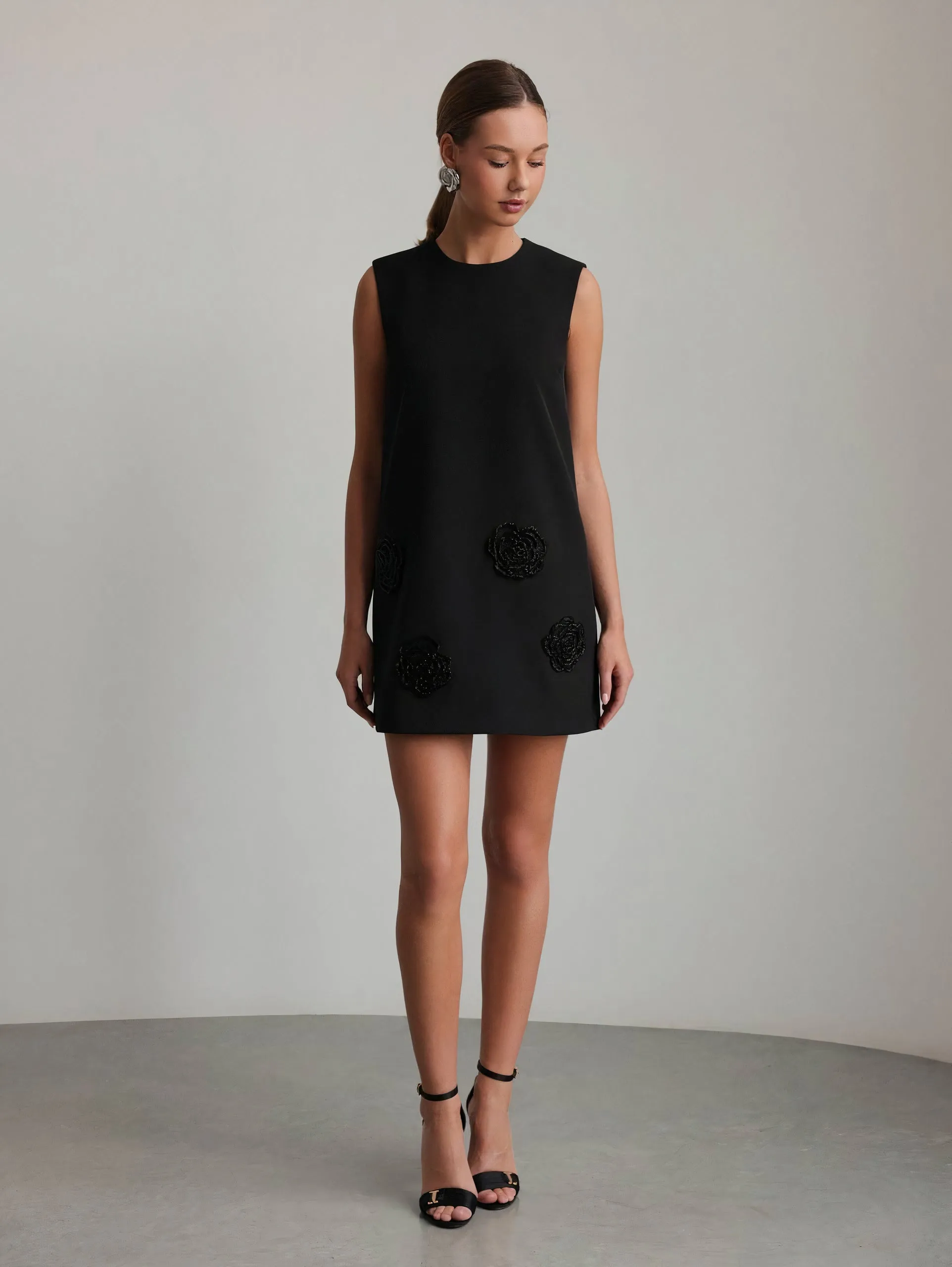 Noir Bloom Mini Dress