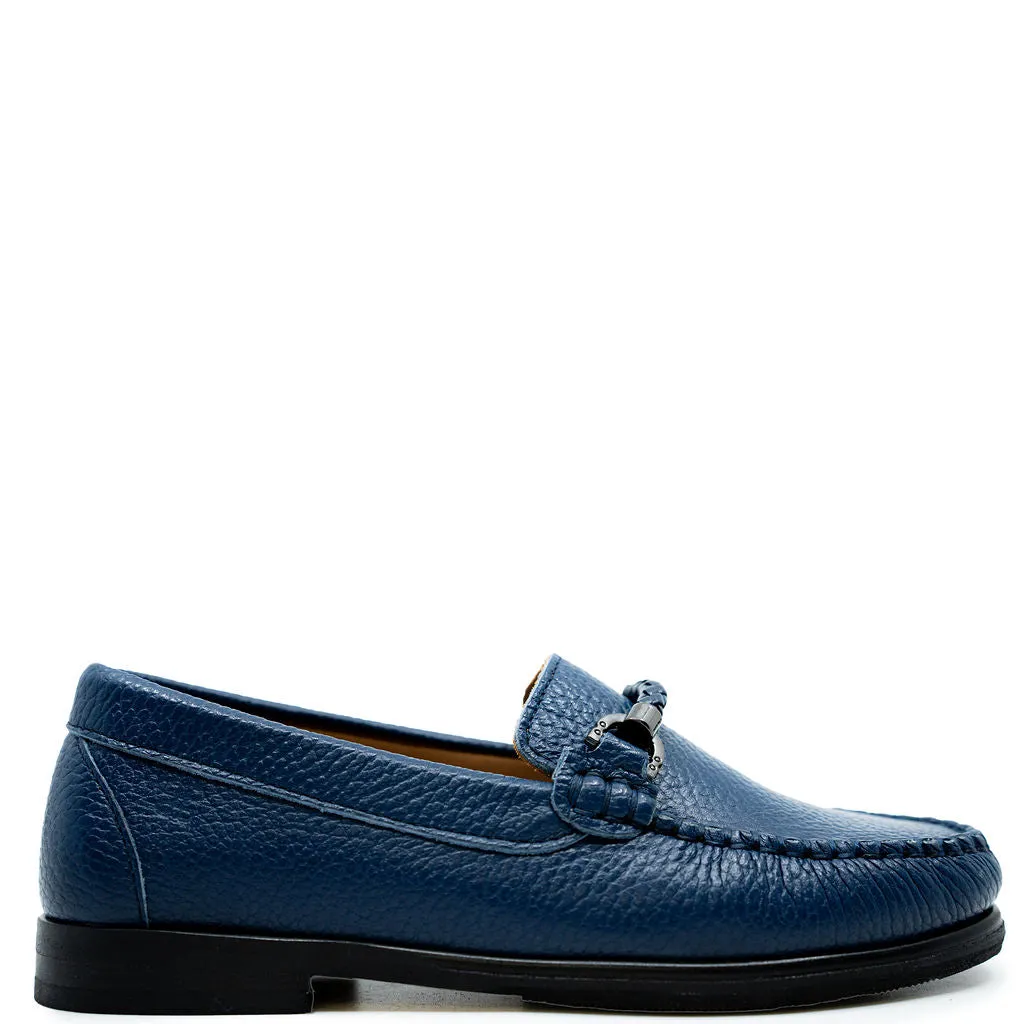Porte Navy Pebbled Buckle Penny Loafer