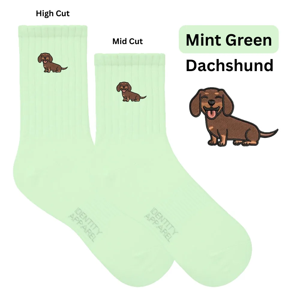 Pup Culture Embroidered Collection Basic Crew Length High Cut Cotton Socks with Arch Support