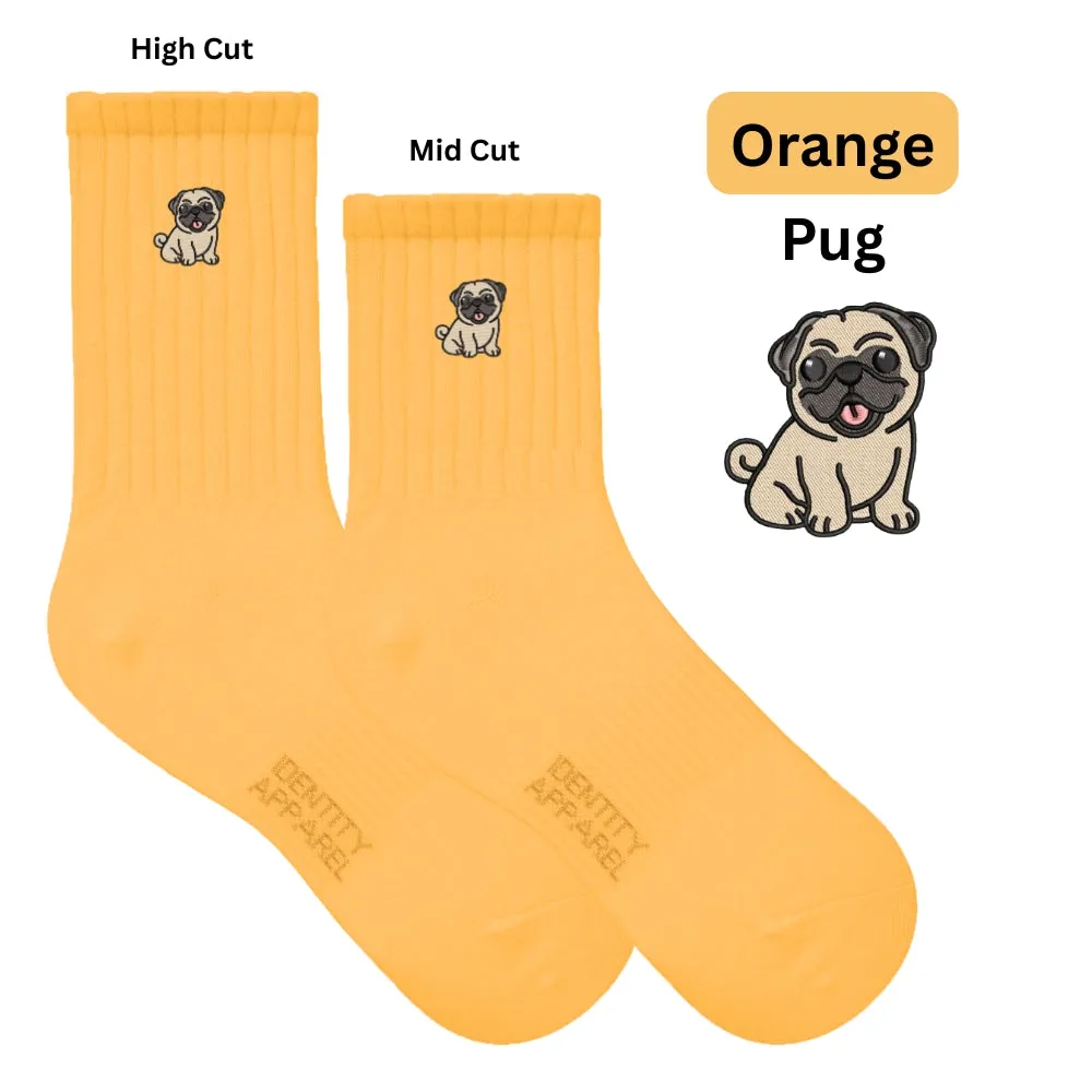 Pup Culture Embroidered Collection Basic Crew Length High Cut Cotton Socks with Arch Support