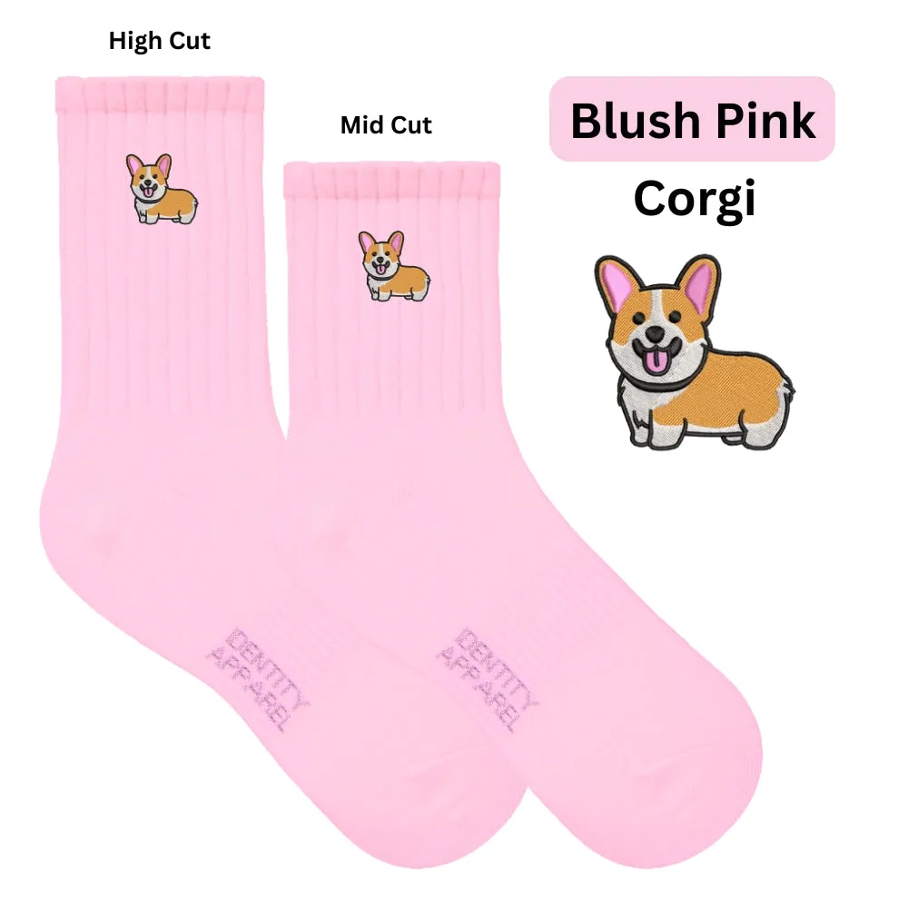 Pup Culture Embroidered Collection Basic Crew Length High Cut Cotton Socks with Arch Support