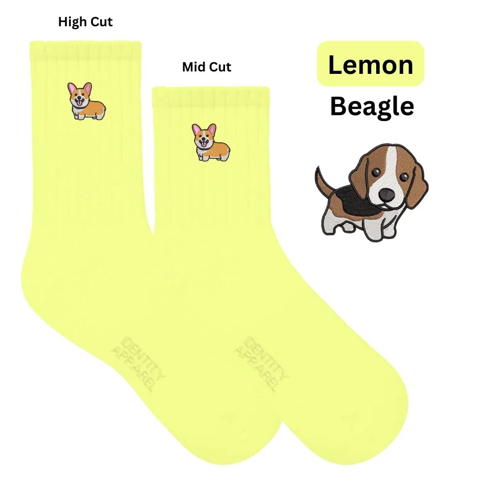 Pup Culture Embroidered Collection Basic Crew Length High Cut Cotton Socks with Arch Support