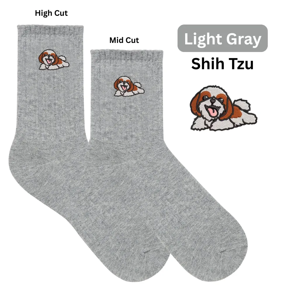 Pup Culture Embroidered Collection Basic Crew Length High Cut Cotton Socks with Arch Support