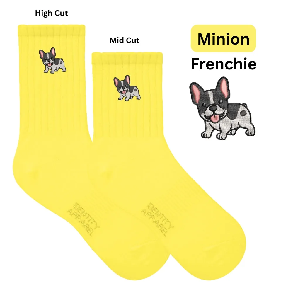 Pup Culture Embroidered Collection Basic Crew Length High Cut Cotton Socks with Arch Support