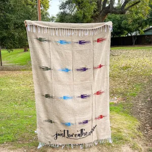 "Just Breathe" - Taupe Throw - Mexican Blanket - Wholesale