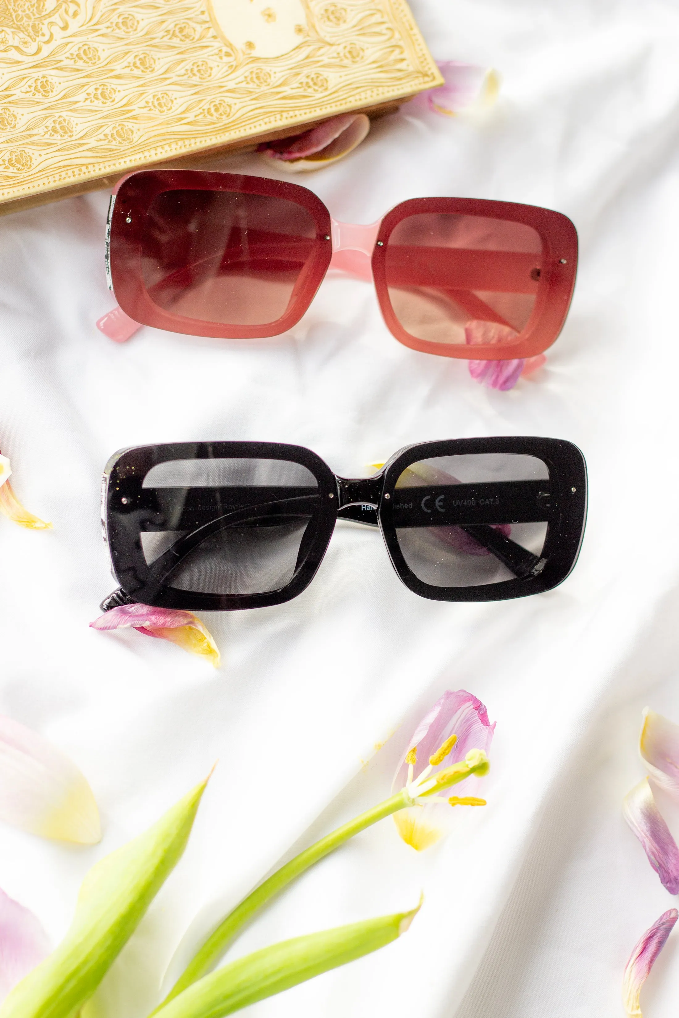 Rectangle Front Lens Side Texture Sunglasses