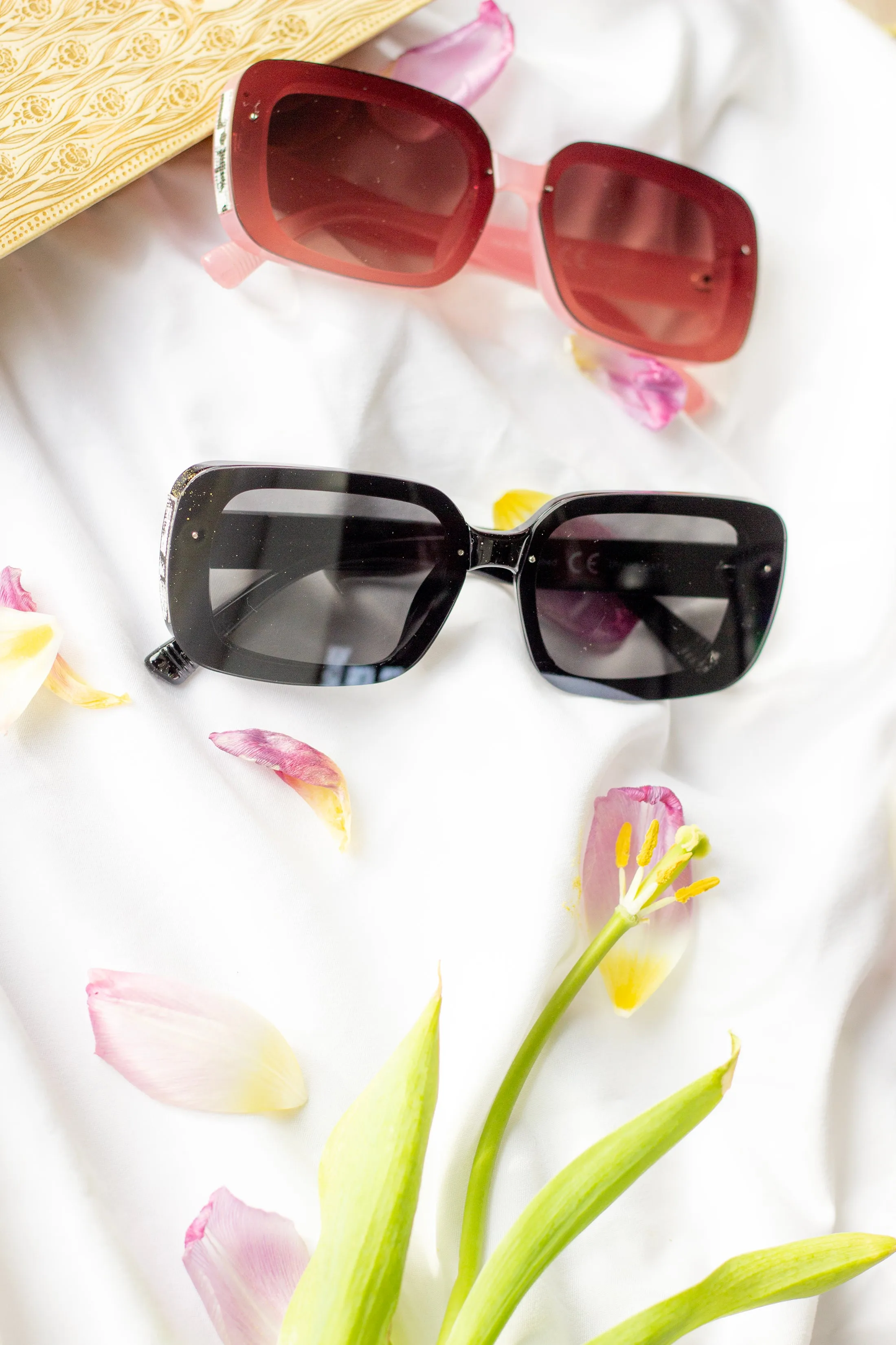 Rectangle Front Lens Side Texture Sunglasses