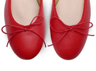 Red leather ballet flats with heel