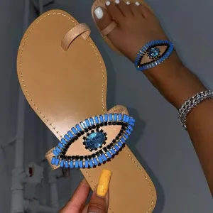Rhinestone sleeve flat slippers（HPSD048)